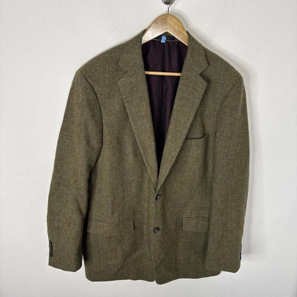 Allen Edmonds Blazer 44L Wool Houndstooth Brown Sport Coat Double‎ Vent